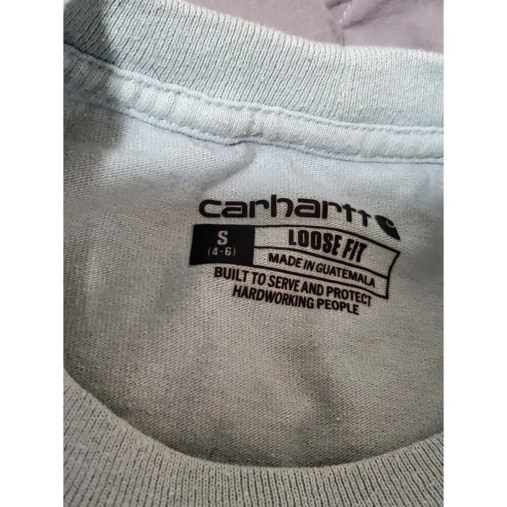 Carhartt Youth Long Sleeve Logo Shirt Blue Loose Fit Kids Size S 4/6